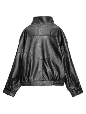Asymmetrical Faux Leather Moto Jacket in Black, side view