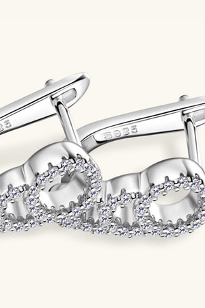 Silver pave hoop earrings with cascading infinity design and S925 stamp