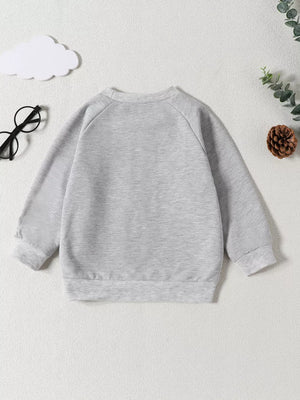 Children's Graphic Round Neck Sweatshirt in Light Gray, model styling view