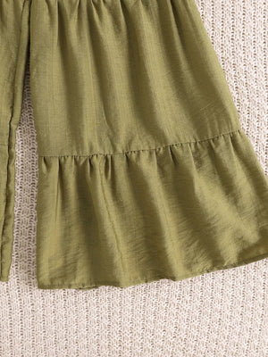Children's Smocked Bow Cami And Pants Set in Olive, fabric detail