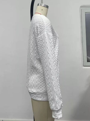 Textured Knit Crewneck Sweatshirt in White, alternate angle