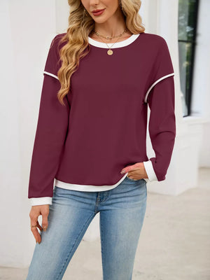 Contrast Trim Long Sleeve Sweatshirt in Black, fit detail