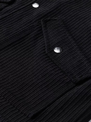 Men's Plus Size Corduroy Button Up Jacket in Black, back view