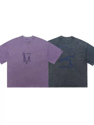 Purple and Snowflake Blue oversized cotton graphic tees with relaxed fit and crew neck.