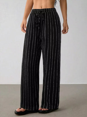 Striped Wide-leg Drawstring Pants, product detail