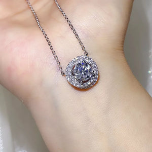 2 Carat 925 Sterling Silver Moissanite Pendant Necklace, model styling view