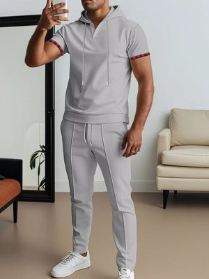 Men's Casual Short-sleeve Hoodie And Pants Set, editorial view