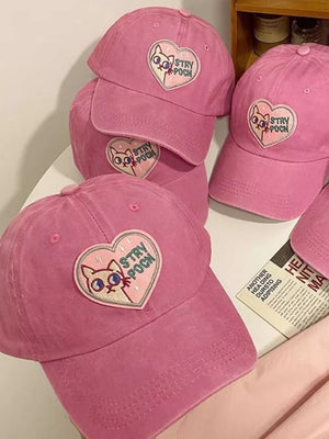 Heart Cat Baseball Cap Blush Pink, back view