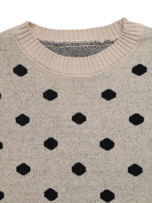 Polka Dot Dropped Shoulder Sweater in Khaki, alternate angle