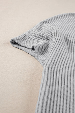 Gray ribbed knit cape sleeve top with a casual chic style.