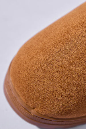 Caramel suede house booties with shearling lining detail