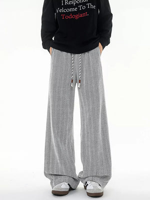Premium Plus Size Textured Knit Sweatpants in black and white herringbone pattern with drawstring waist.