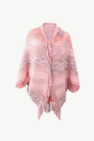 Blush pink acrylic cape with textured stripes and fringe detail.