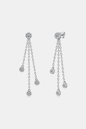 Silver cascading crystal chain drop earrings with multiple dangling chains and clear cubic zirconia accents.