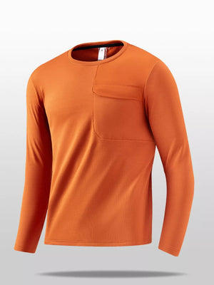 Orange crew neck long sleeve undershirt with chest pocket