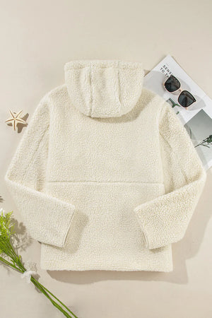 Textured ivory fleece zip-up hoodie with a cozy sherpa fabric and hood.