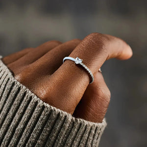 Enamel heart ring with pave band in light blue 925 sterling silver