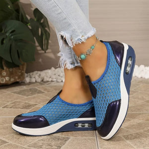 Round Toe Mesh Sneakers in Pink, model styling view