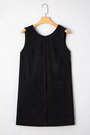 Corduroy Patch Pocket Sleeveless Mini Dress, fit detail
