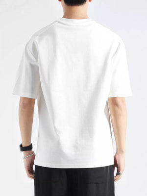 Men's white cotton short sleeve tee, crew neck, basic style.