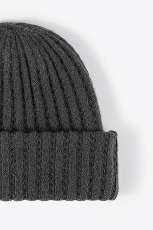 Dark Gray textured ribbed knit beanie with a cuffed hem.
