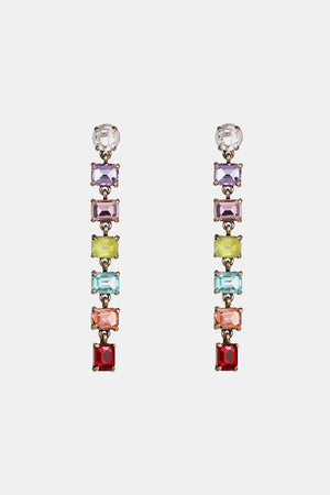 Ombre Gemstone Cascade Earrings with multicolor rectangular gemstones and gold-tone alloy.