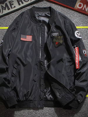 Men's Plus Size Military-inspired Bomber Jacket, close-up detail