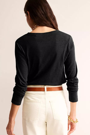 Solid Color V Neck Long Sleeve Top in Black, view 13
