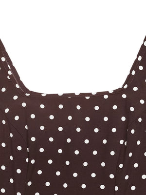 Brown polka dot maxi dress with square neckline detail
