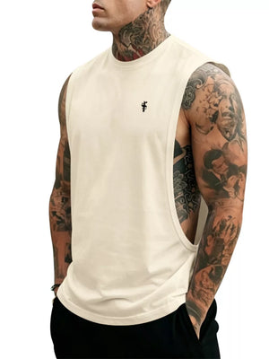 Men's Full Size Round Neck Tank Top Plus Size, model styling view