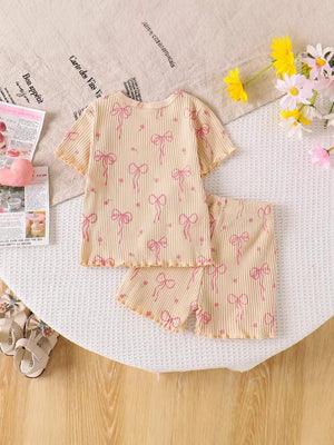 Children's Ribbed Knit Top And Shorts Set in Apricot, alternate angle