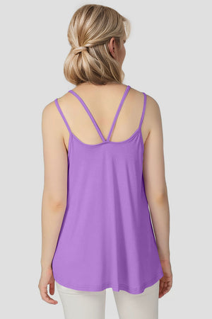 Purple double strap trapeze cami with V-back detail