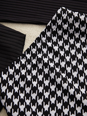 Black houndstooth pencil skirt and ribbed off-shoulder top detail