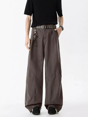 Men's oversized wide-leg jeans in coffee color, 100% cotton, with unique seam details.
