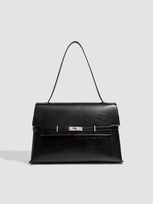 Black pu leather shoulder bag with silver buckle detail