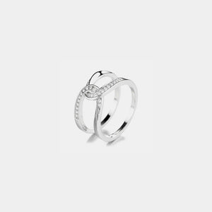 Silver intertwined pavé band ring with cubic zirconia accents