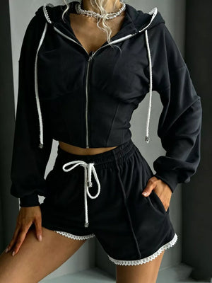 Zip Up Hooded Outerwear And Shorts Set, view 12
