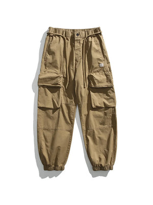 Men's Full Size Multiple Pockets Sweatpants Set in Khaki, close-up detail