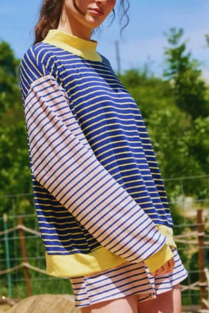 Stripe Color Block Ribbed Knit Two-piece Set, model styling view