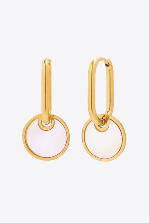 Gold mother-of-pearl disc drop earrings with hoop detail