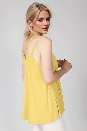 Light Yellow trapeze cami with double spaghetti straps and a relaxed fit.