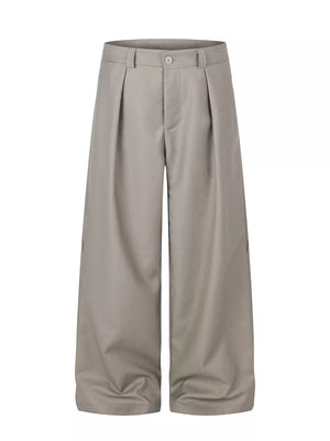 Khaki wide-leg casual pants with belt loops and pleats.