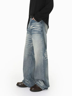 Men S Wide Leg Washed Jeans in Charcoal Gray, fabric detail
