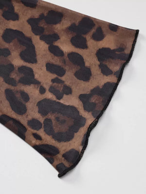 Sheer leopard print t-shirt with lace trim detail