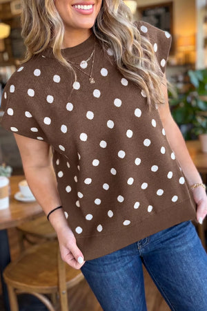 Dolman Sleeve Polka Dot Sweater in Dark Brown, side view
