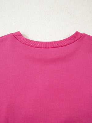 Pink crew neck cotton sweatshirt with ribbed neckline detail