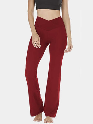 V-waist flare leggings in Wine, with a high rise and flared leg.