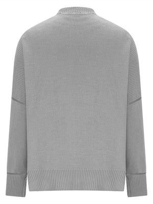 Oversized ribbed knit sweater in dark gray with drop shoulders and crewneck.