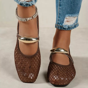 Square Toe Mesh Slip-on Flats, fabric detail