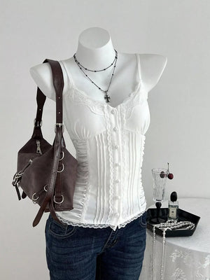 Smocked Lace Detail Cami, front view